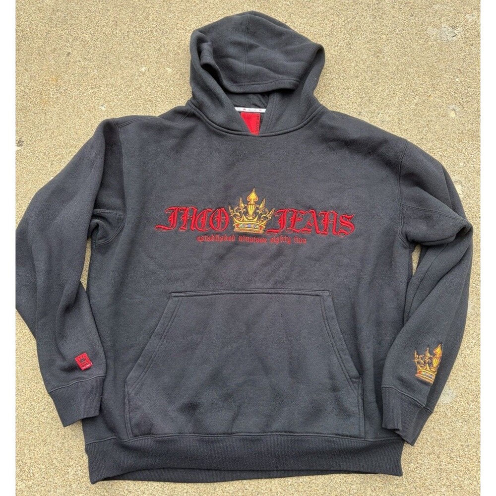 Vintage JNCO JEANS Hoodie Men’s L Black Pullover Embroidered Crown Y2K Skater